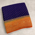 Blue n orange pure benarasi crepe silk saree