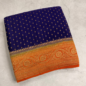 Blue n orange pure benarasi crepe silk saree