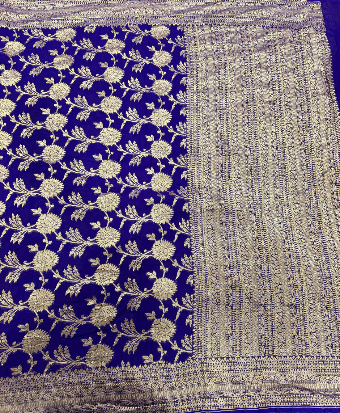 Purple jaal pattern pure georgette with water zari saree