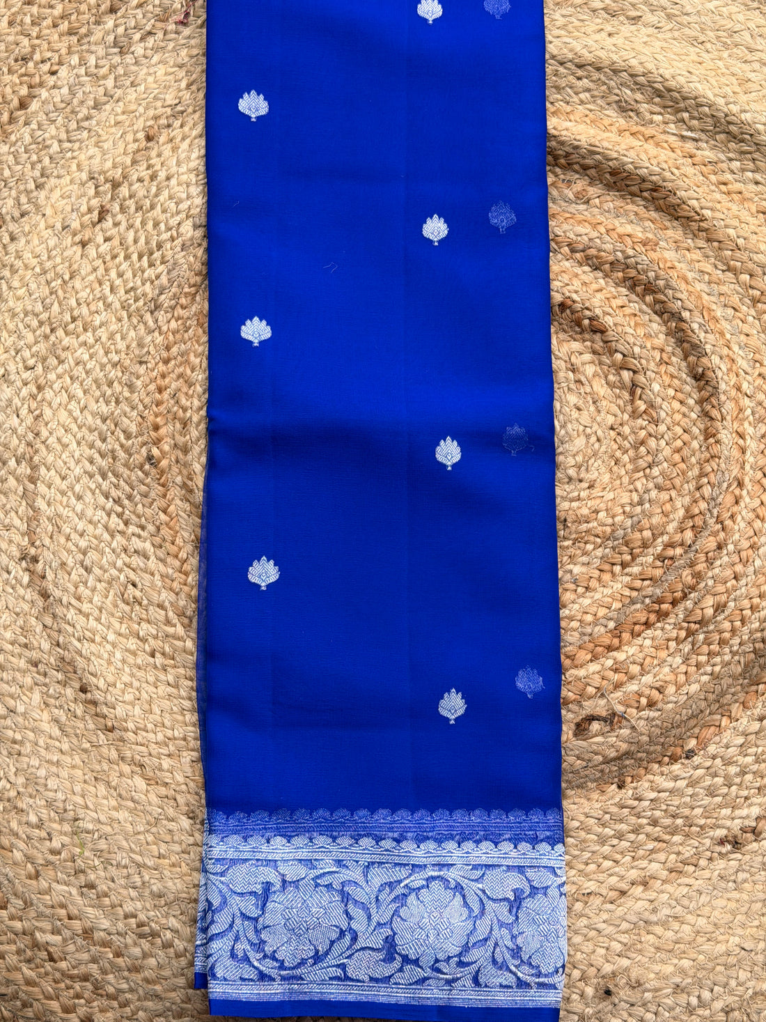 Royal blue Banarasi pure khadi chiffon saree sliver zari woven