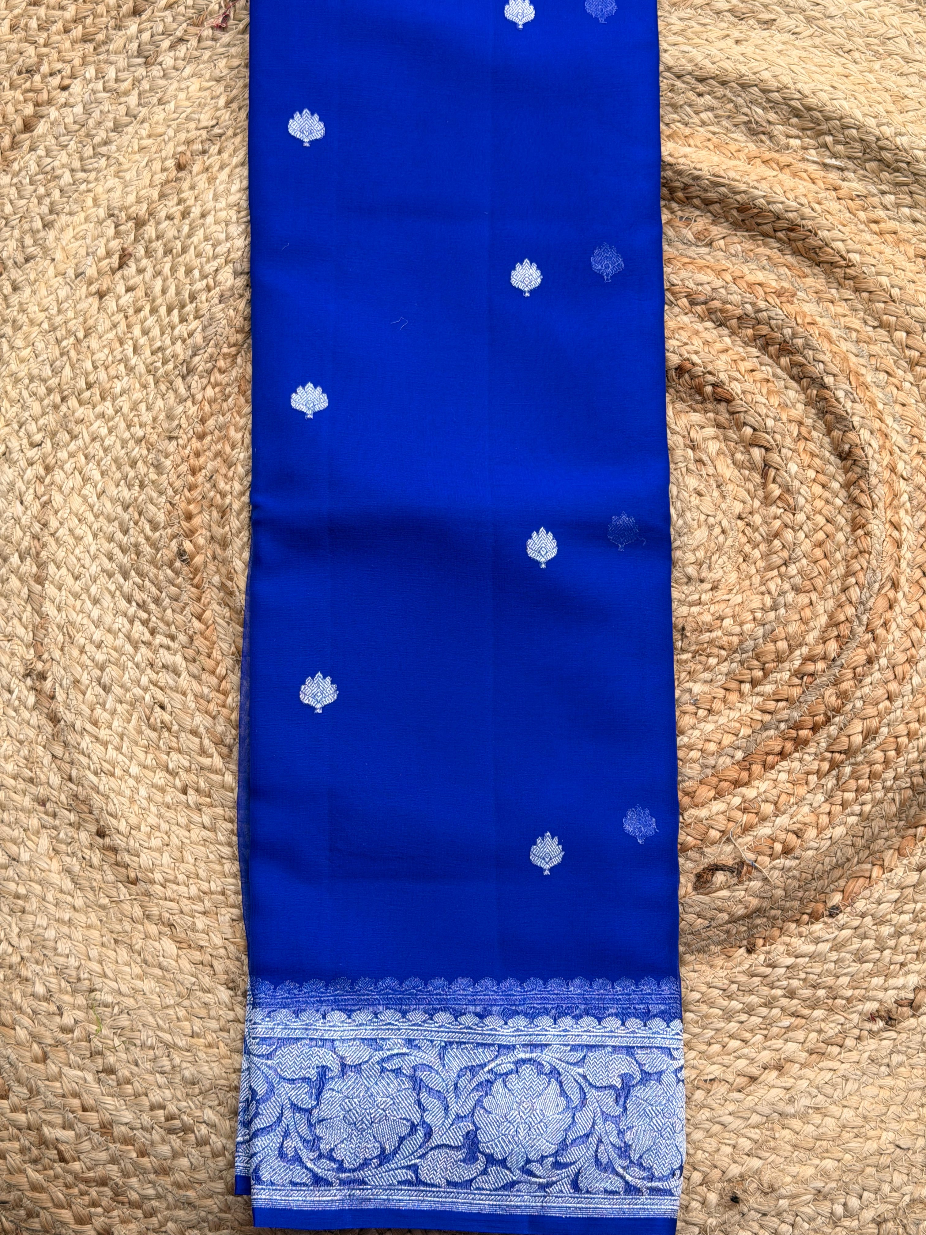 Royal blue Banarasi pure khadi chiffon saree sliver zari woven