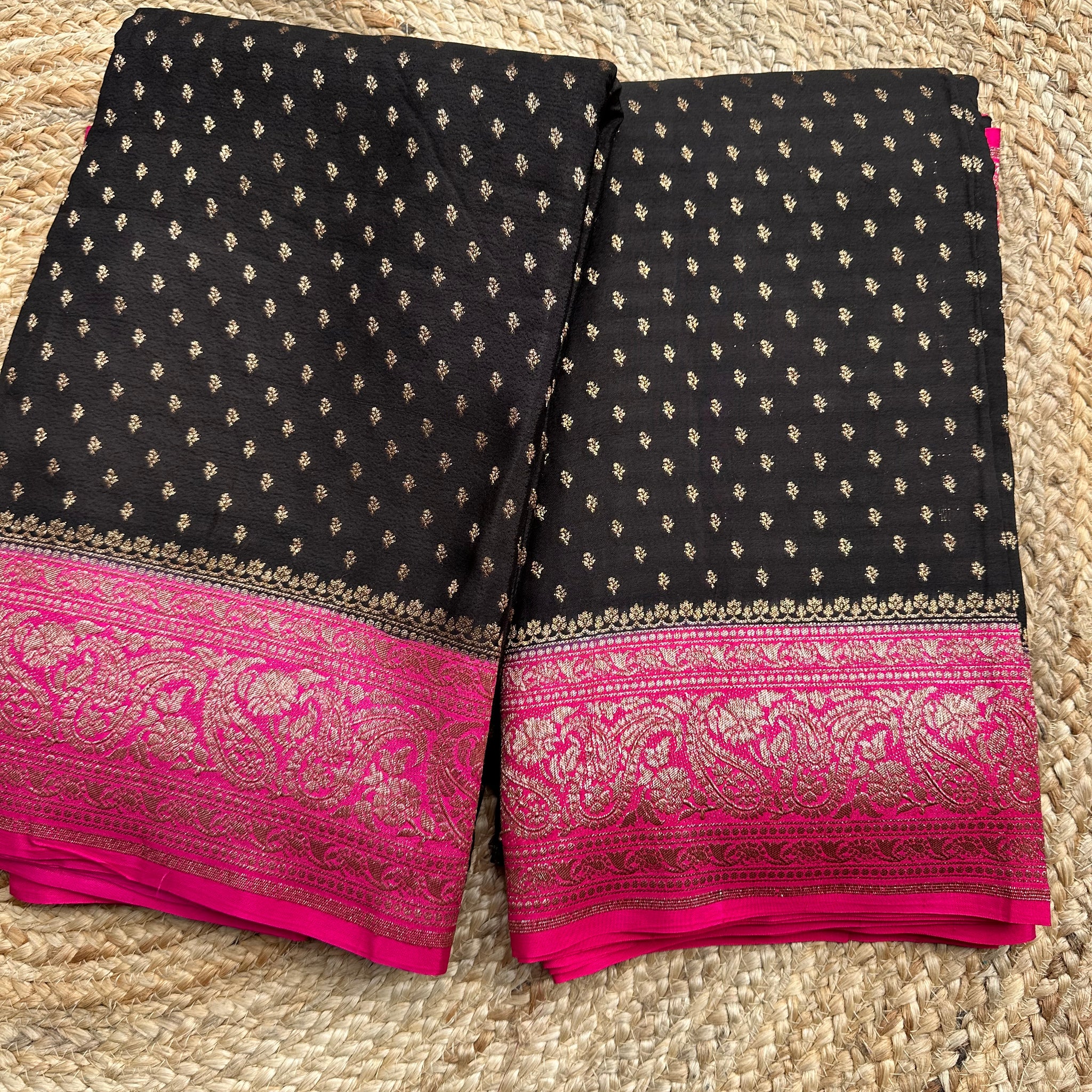 Black and pink pure crepe chiffon sarees