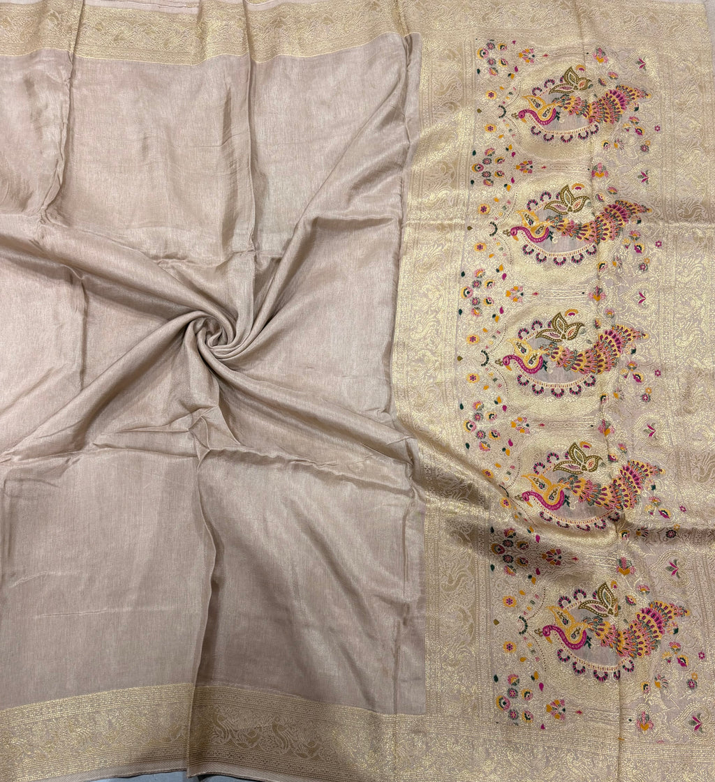 Cream Kanchi border plain modal silk saree