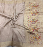Cream Kanchi border plain modal silk saree