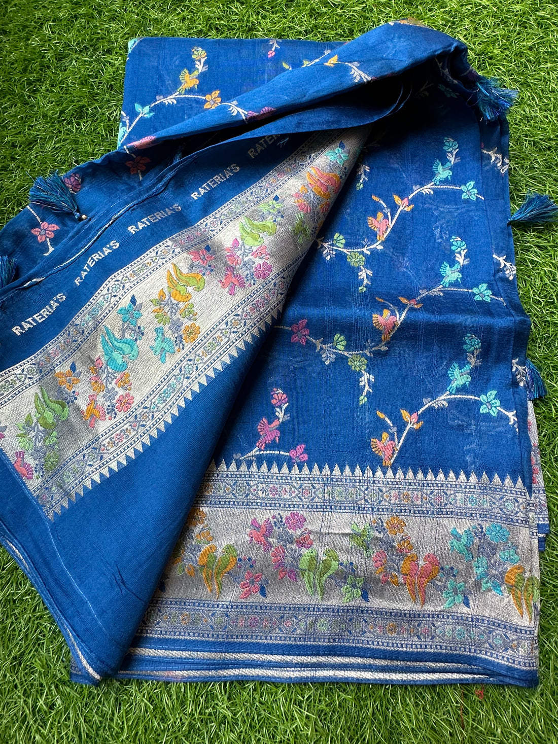 Tusser jaal Paithani border blue colour