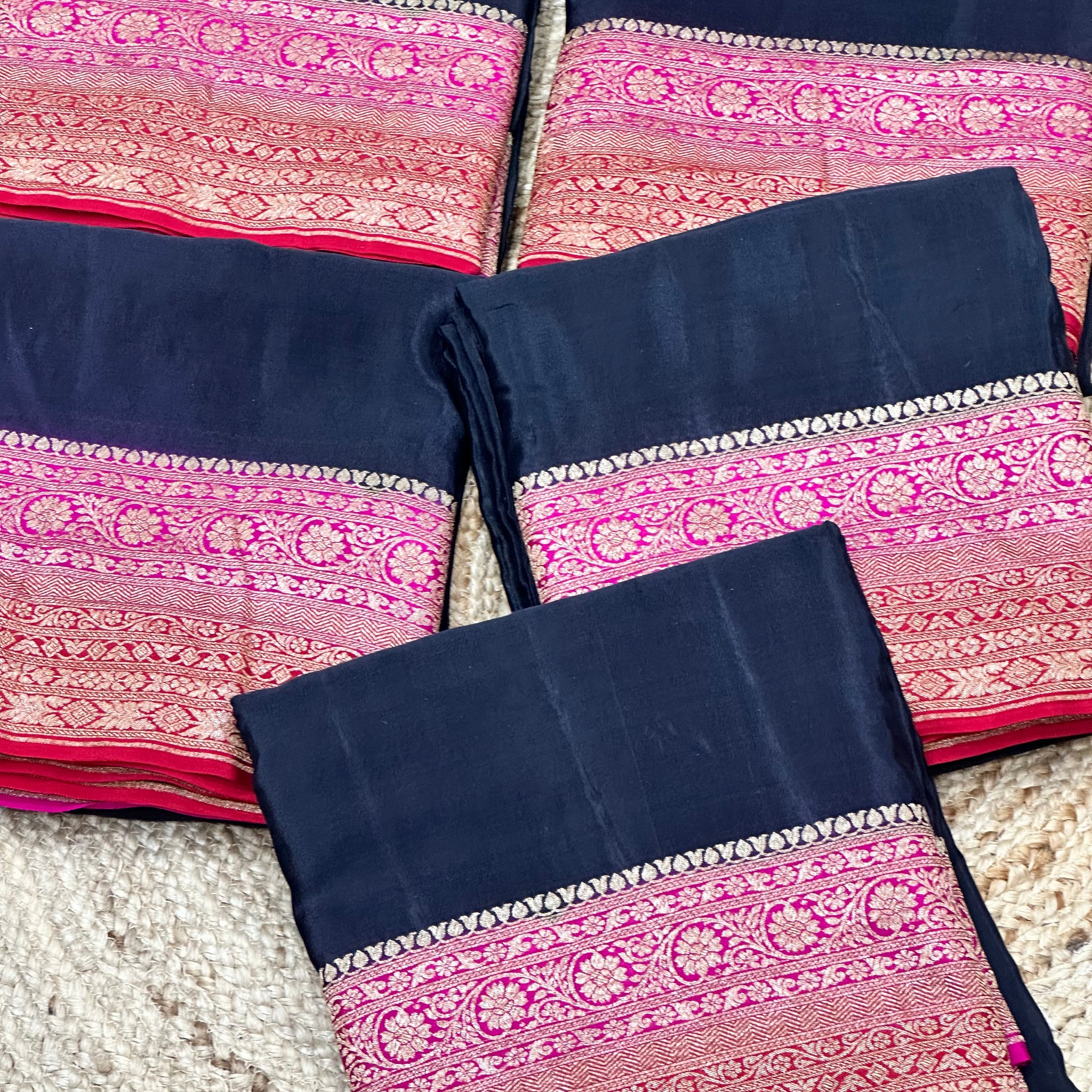 Black and pink red 3D pure plain crepe Banaras