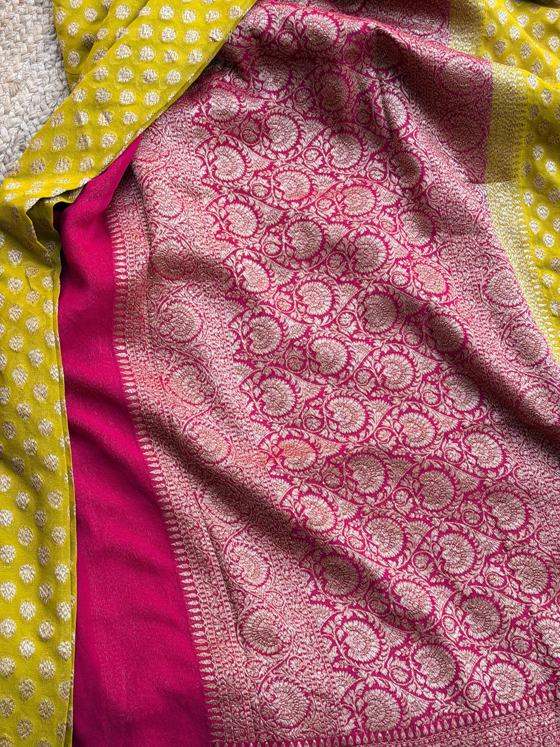 Light mustard and pink pure khadi georgette sarees
