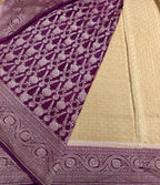 Cream n wine pure benarasi crepe silk saree
