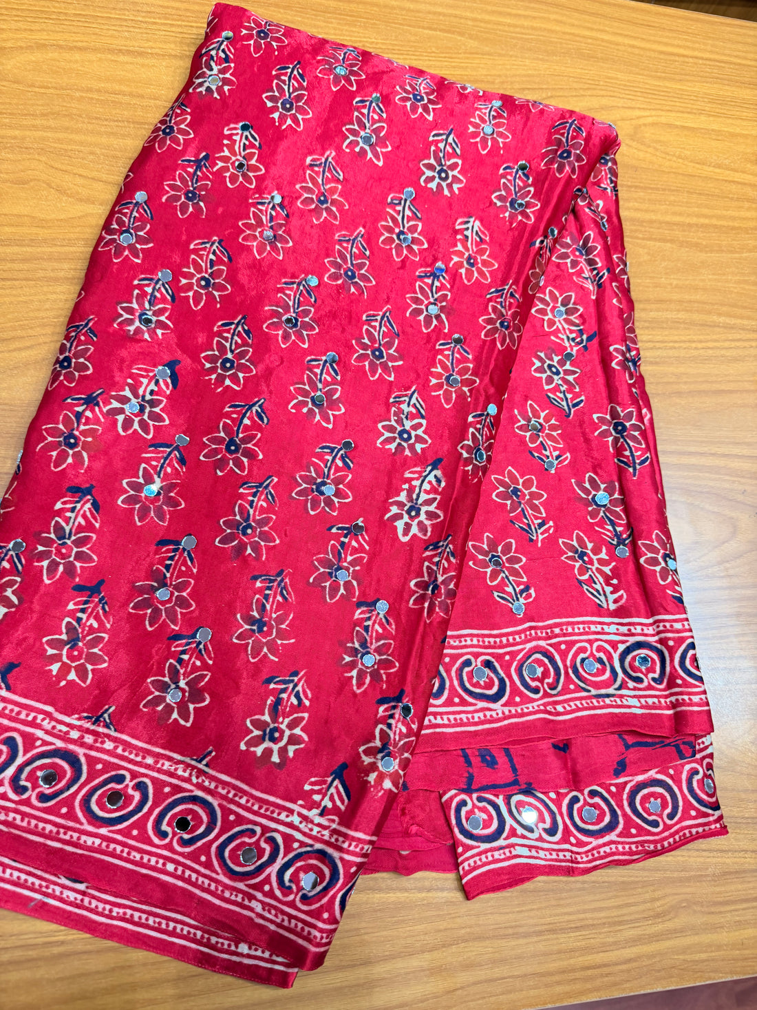 Pure ajrak modal mirror work with tissue pallu