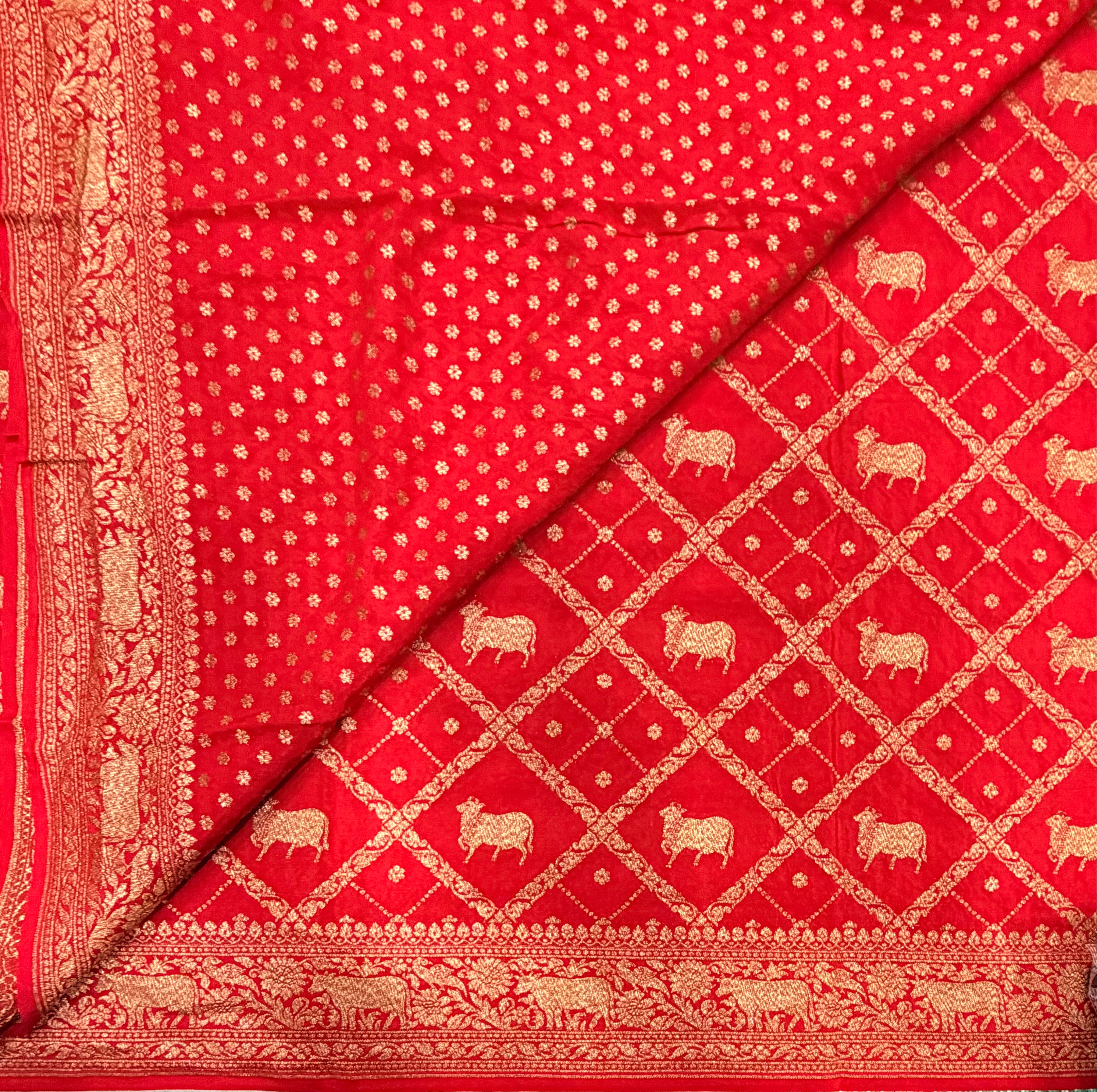 Red pichwai butta pure benarasi crepe silk saree