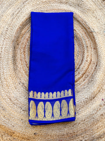 Royal blue KSIC double mango border crepe Mysore silk 120gsm