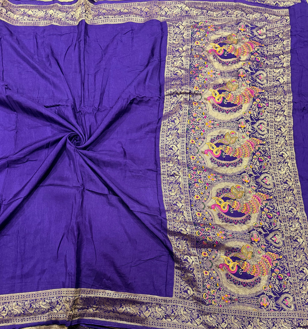 Purple Kanchi border plain modal silk saree
