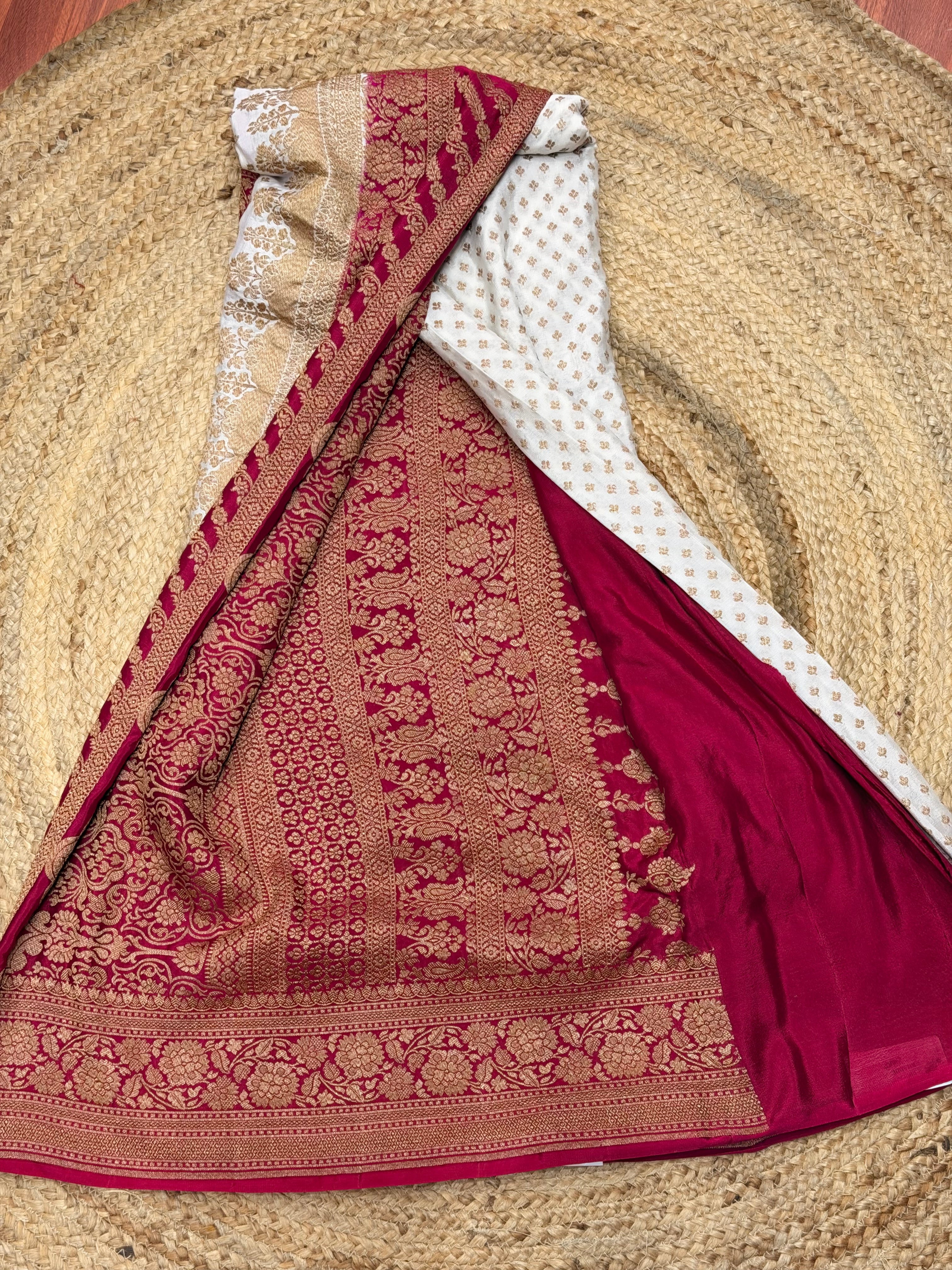 White and pink pure crepe Banaras sarees
