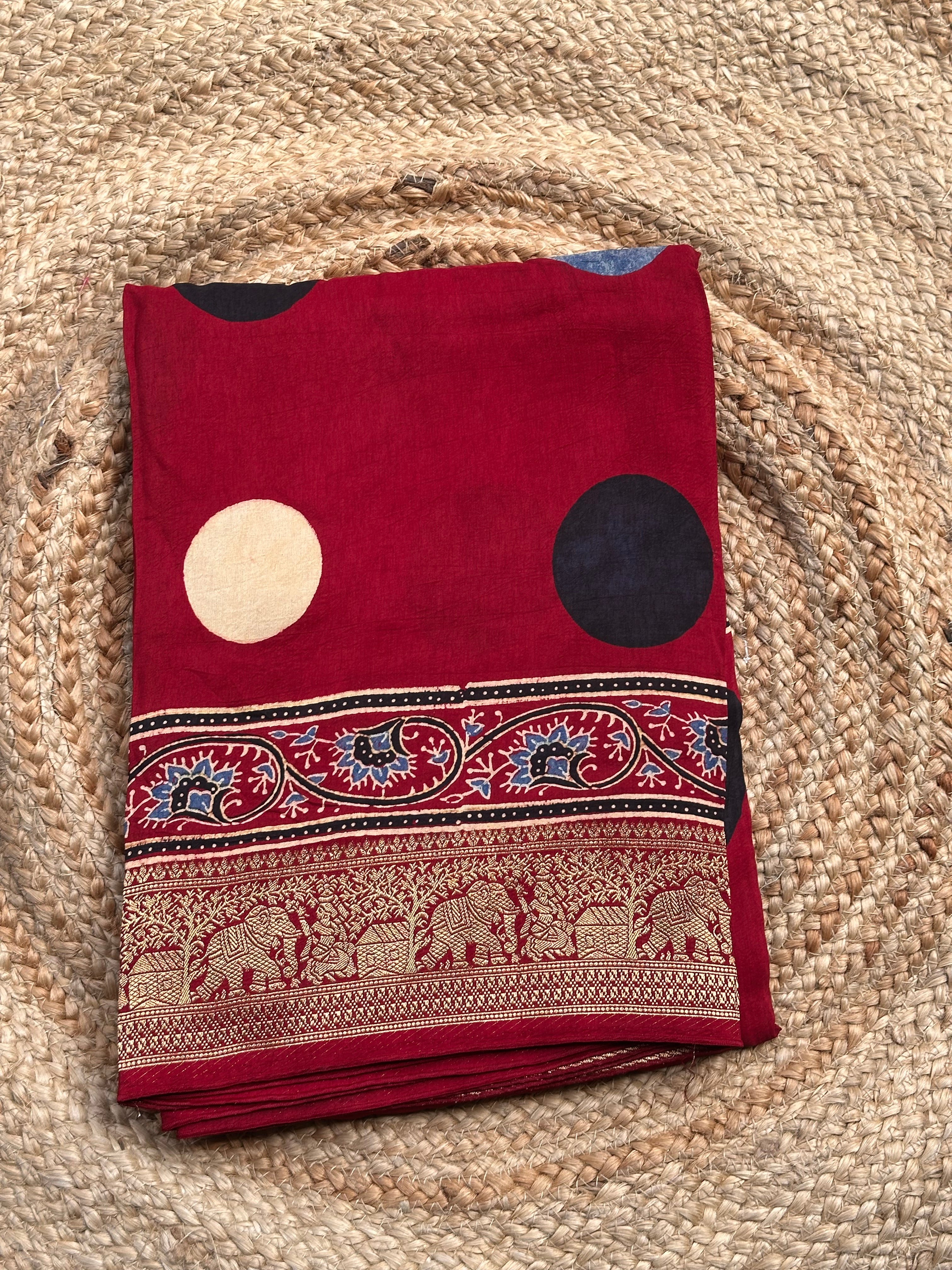 Red and maroon pure Ajrak dola silk