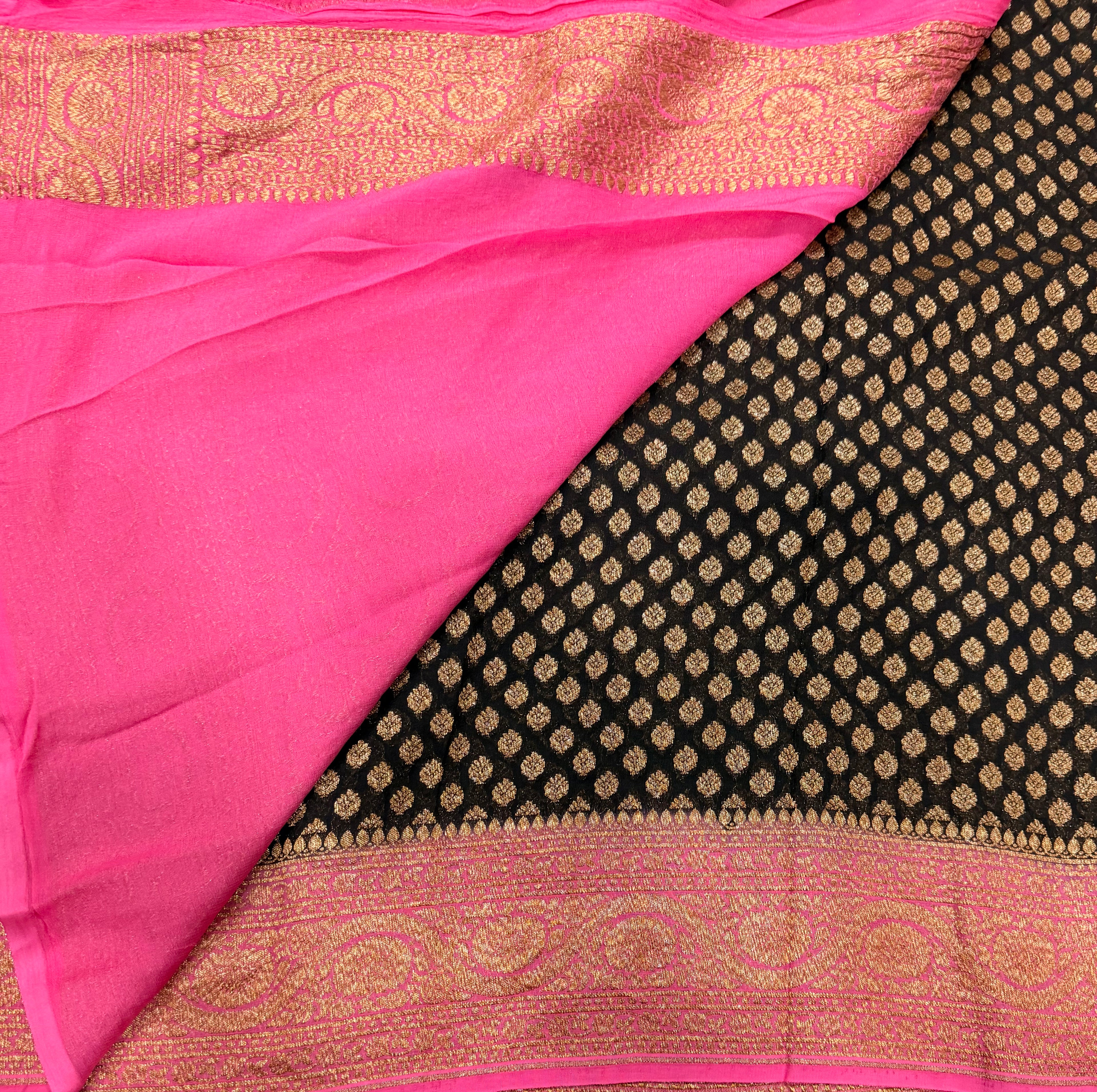 Brown small butta pure Banarasi khaddi georgette saree
