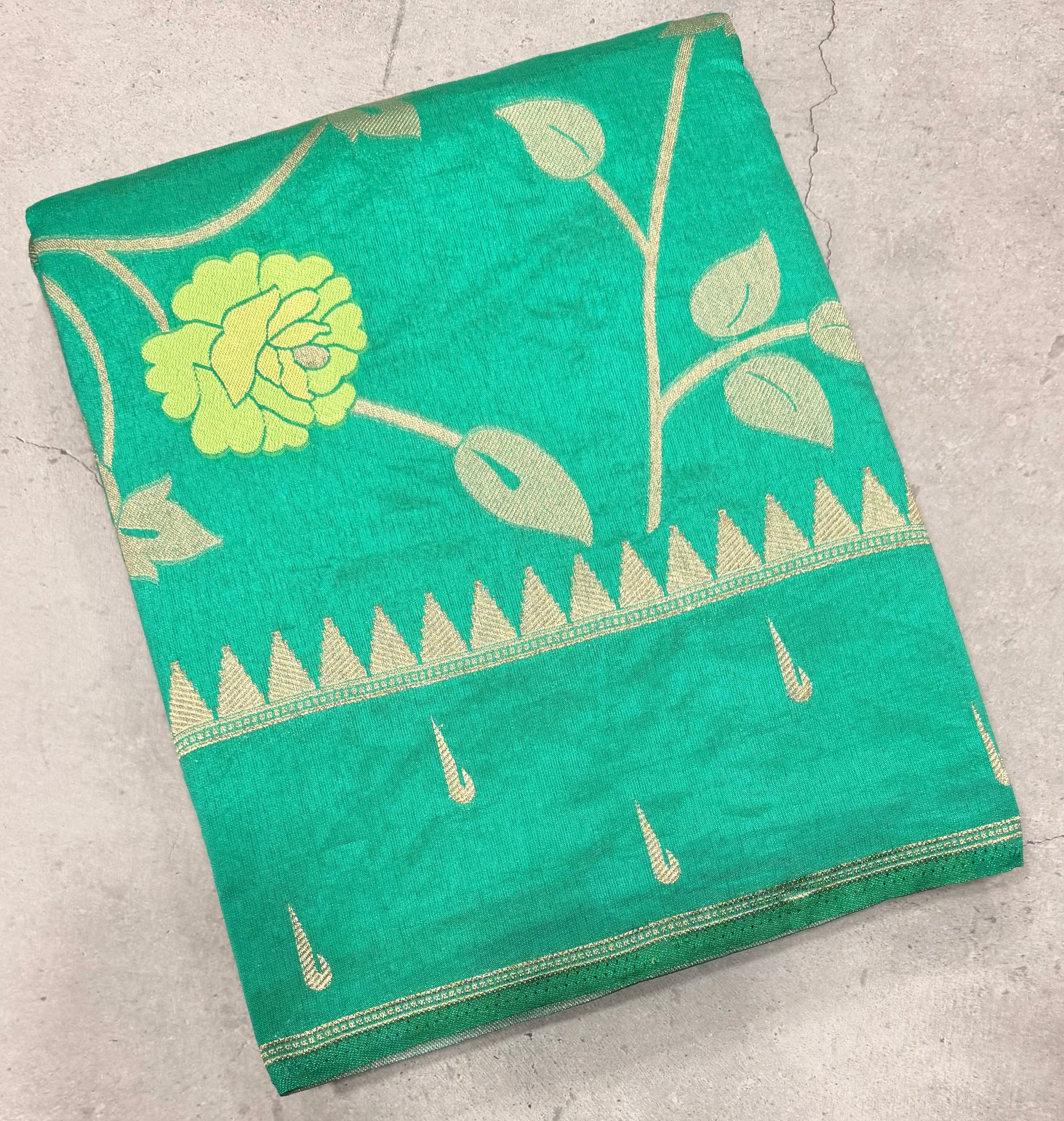 Sea green temple border tusser Paithani saree