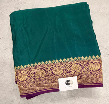 Peacock blue n purple partly pallu pure benarasi crepe silk saree