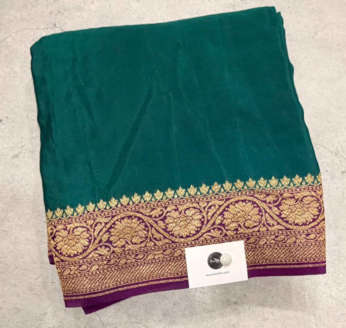 Peacock blue n purple partly pallu pure benarasi crepe silk saree