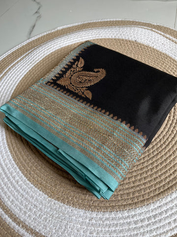 Black and sky blue crepe chiffons Banaras