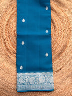 Peacock blue Banarasi pure khadi chiffon saree sliver zari woven
