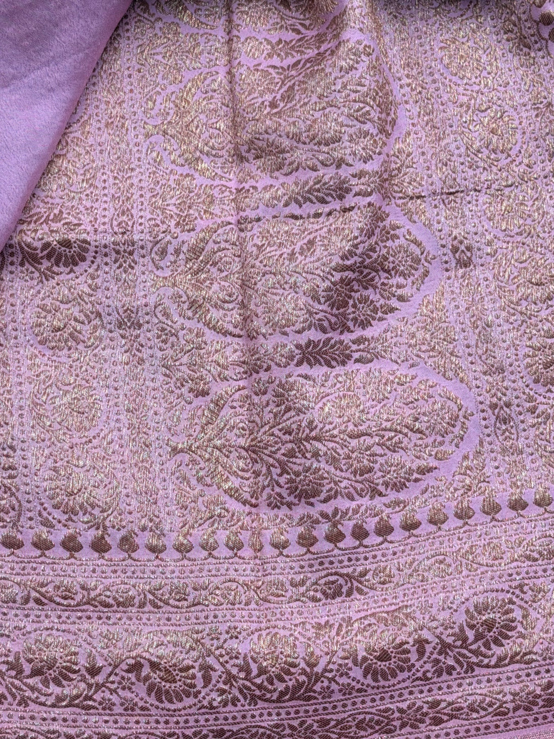 Dark green and pink Banarasi Crepe Chiffon in Jaal Pattern