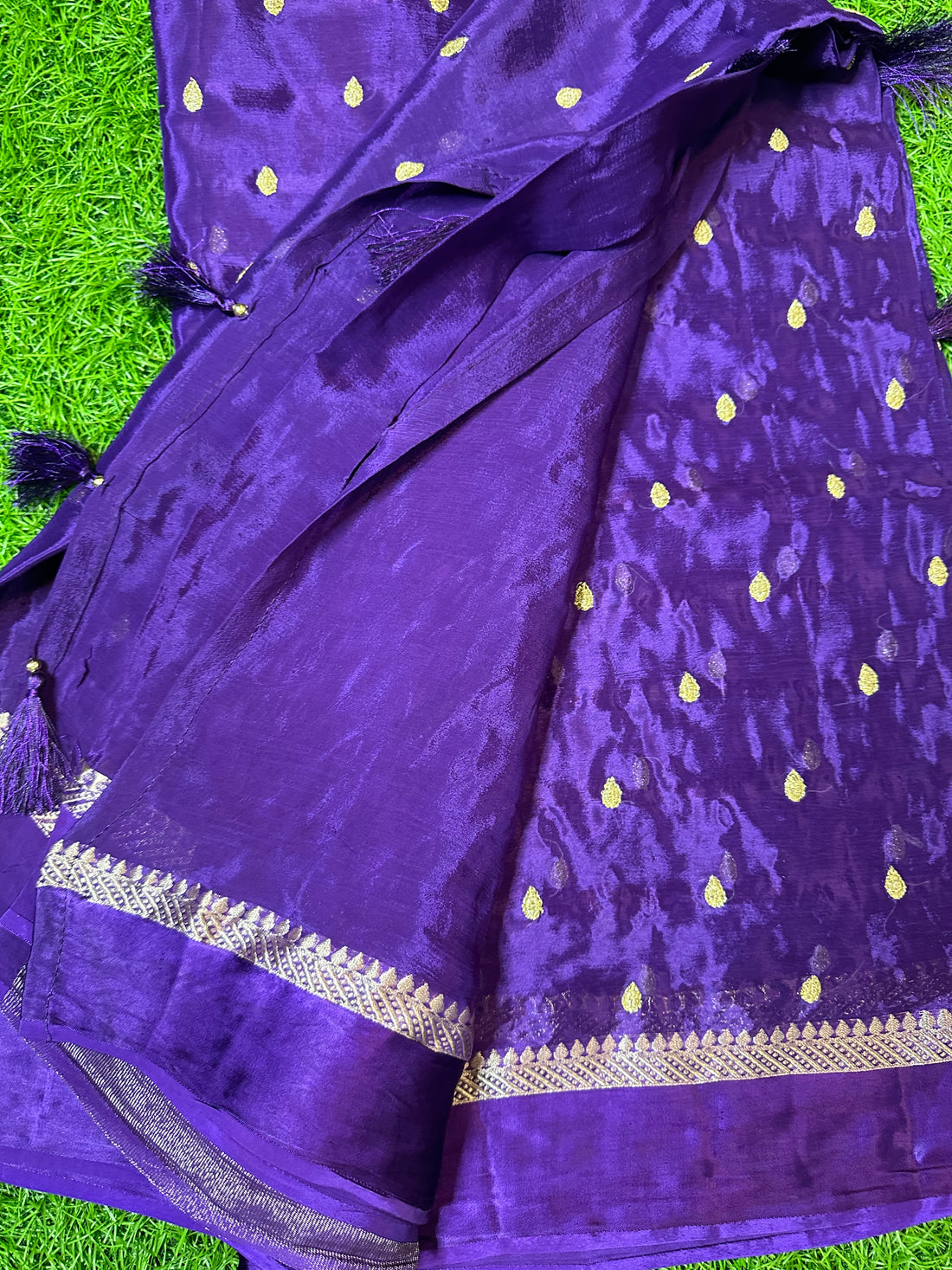 Purple satin dola silk.