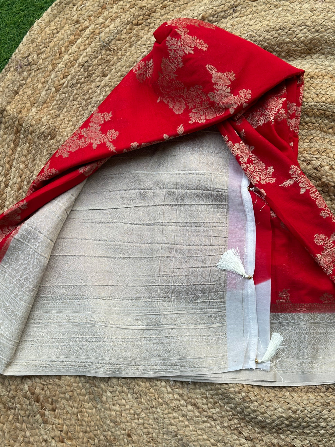 Red and white crushed georgette