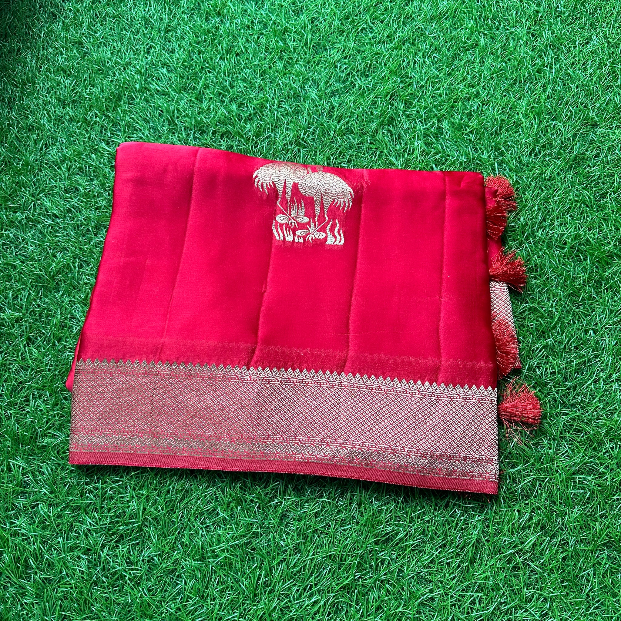 Hot red pure satin silk saree with