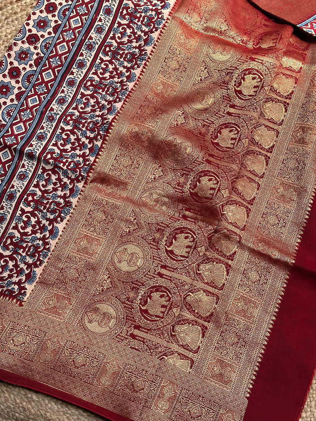 White and red pure Ajrak dola sarees