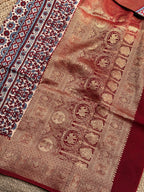White and red pure Ajrak dola sarees
