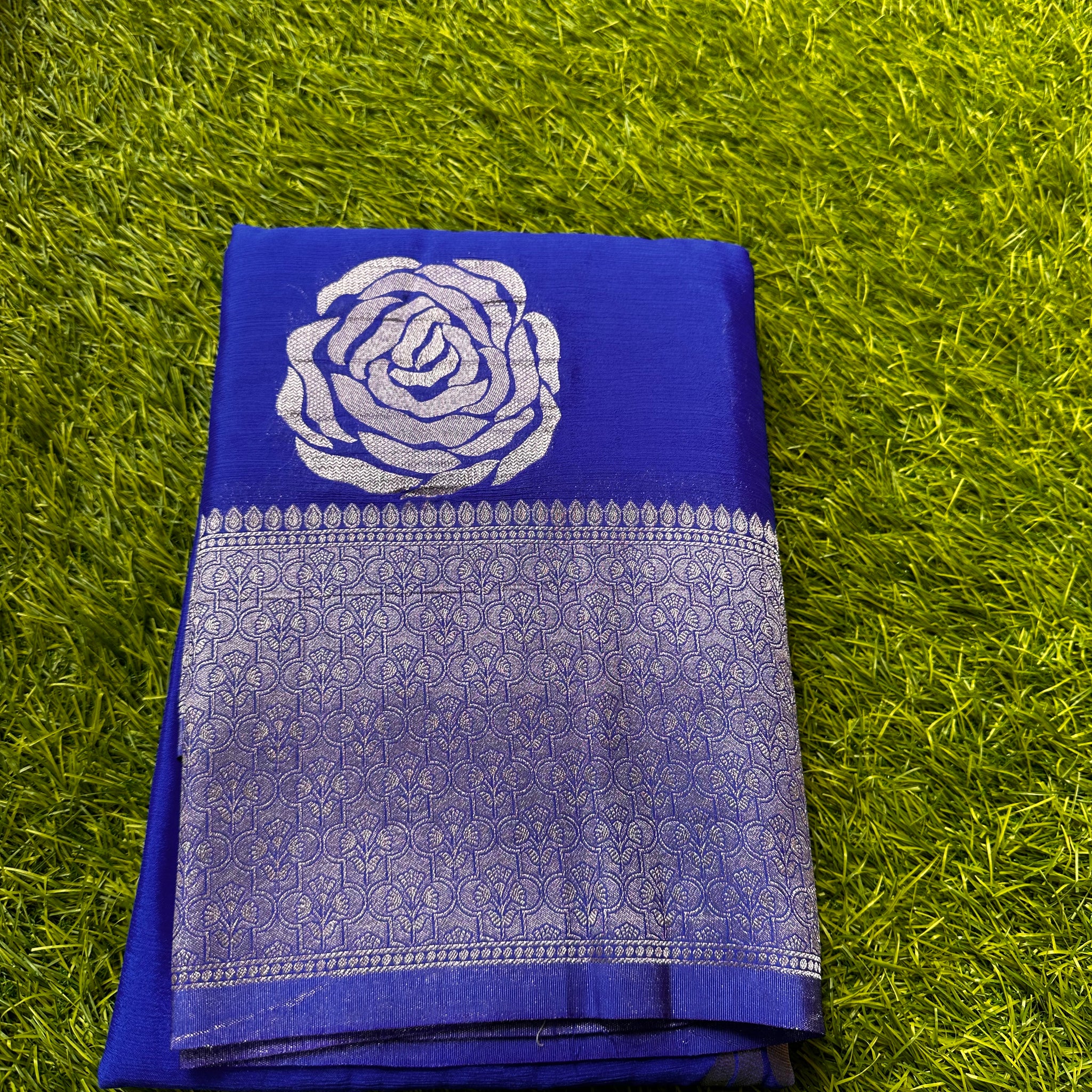 Soft crape,Rose butta royal blue