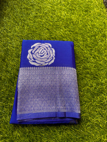 Soft crape,Rose butta royal blue