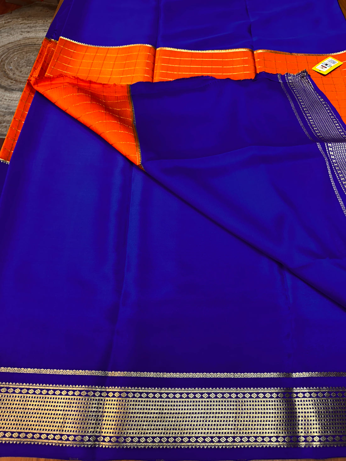 Orange and purple pure crepe central checks pattern 120 gsm