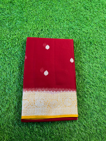 Maroon with mustard, pure khaddi chiffon.