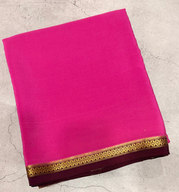 Pink one inch border pure Mysore silk crepe saree
