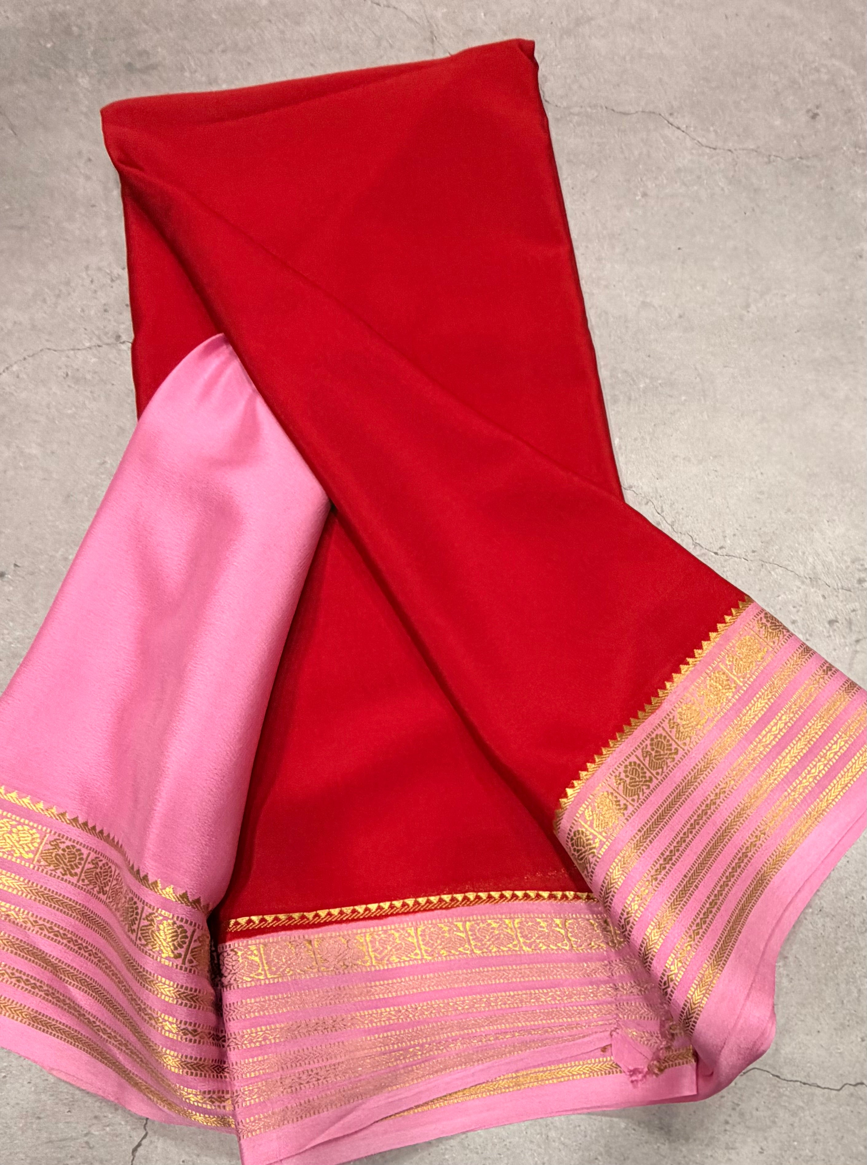 Red stripes border pure Mysore silk crepe saree