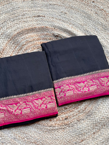 Black and pink pure crepe Banaras silk sarees