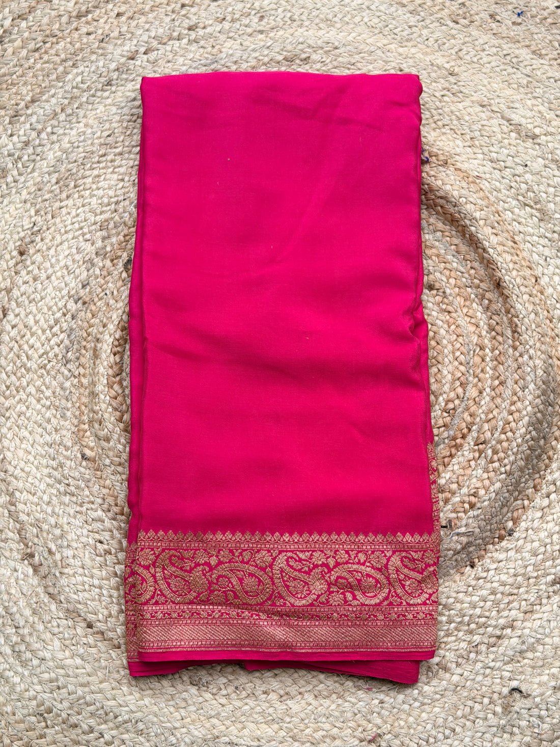 Plain Crepe Banarasi Pure Rani Pink