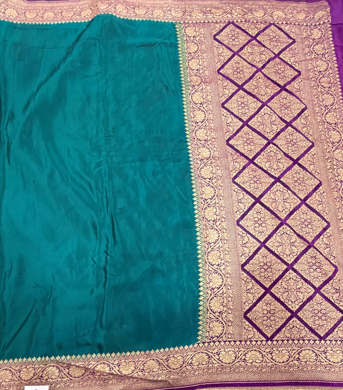 Peacock blue n purple partly pallu pure benarasi crepe silk saree