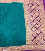 Peacock blue n purple partly pallu pure benarasi crepe silk saree
