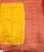Mustard yellow pure benarasi crepe silk saree