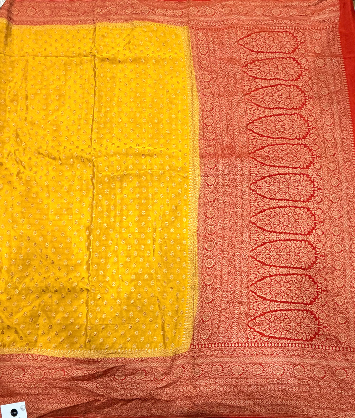 Mustard yellow pure benarasi crepe silk saree
