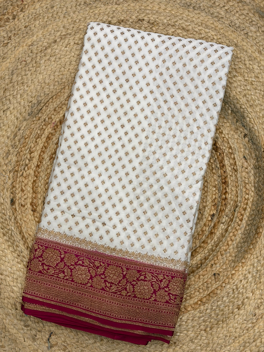 White and pink pure crepe Banaras sarees