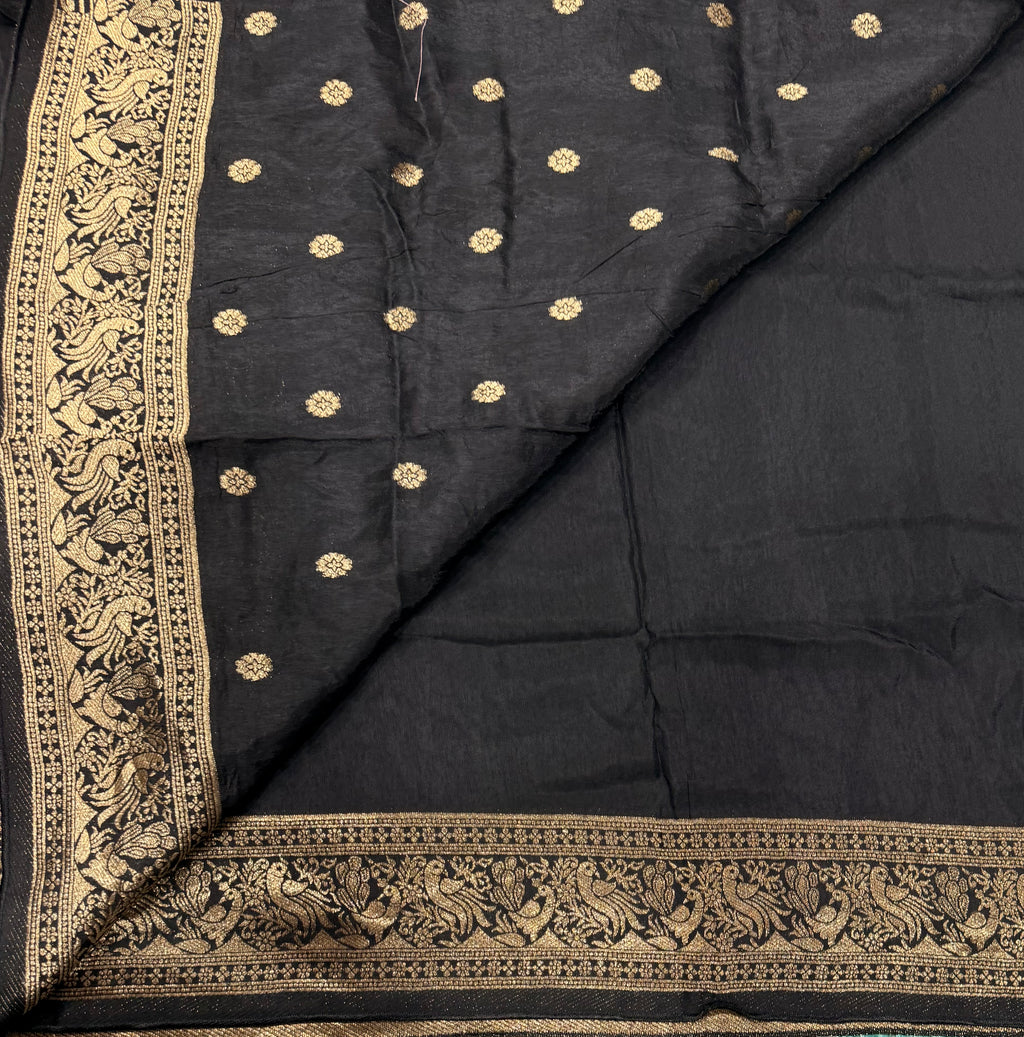 Black Kanchi border plain modal silk saree