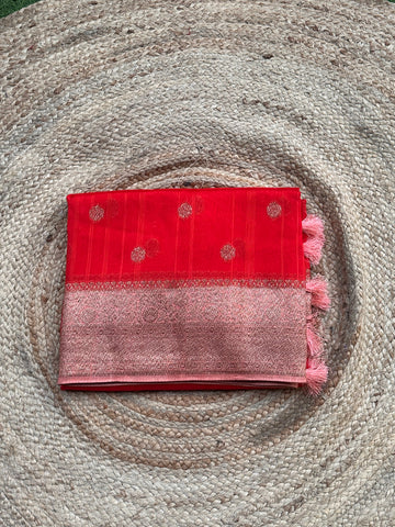 Orange and peach tusser silk sarees