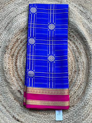 Royal blue and pink pure crepe Mysore Silk sarees 120 gsm
