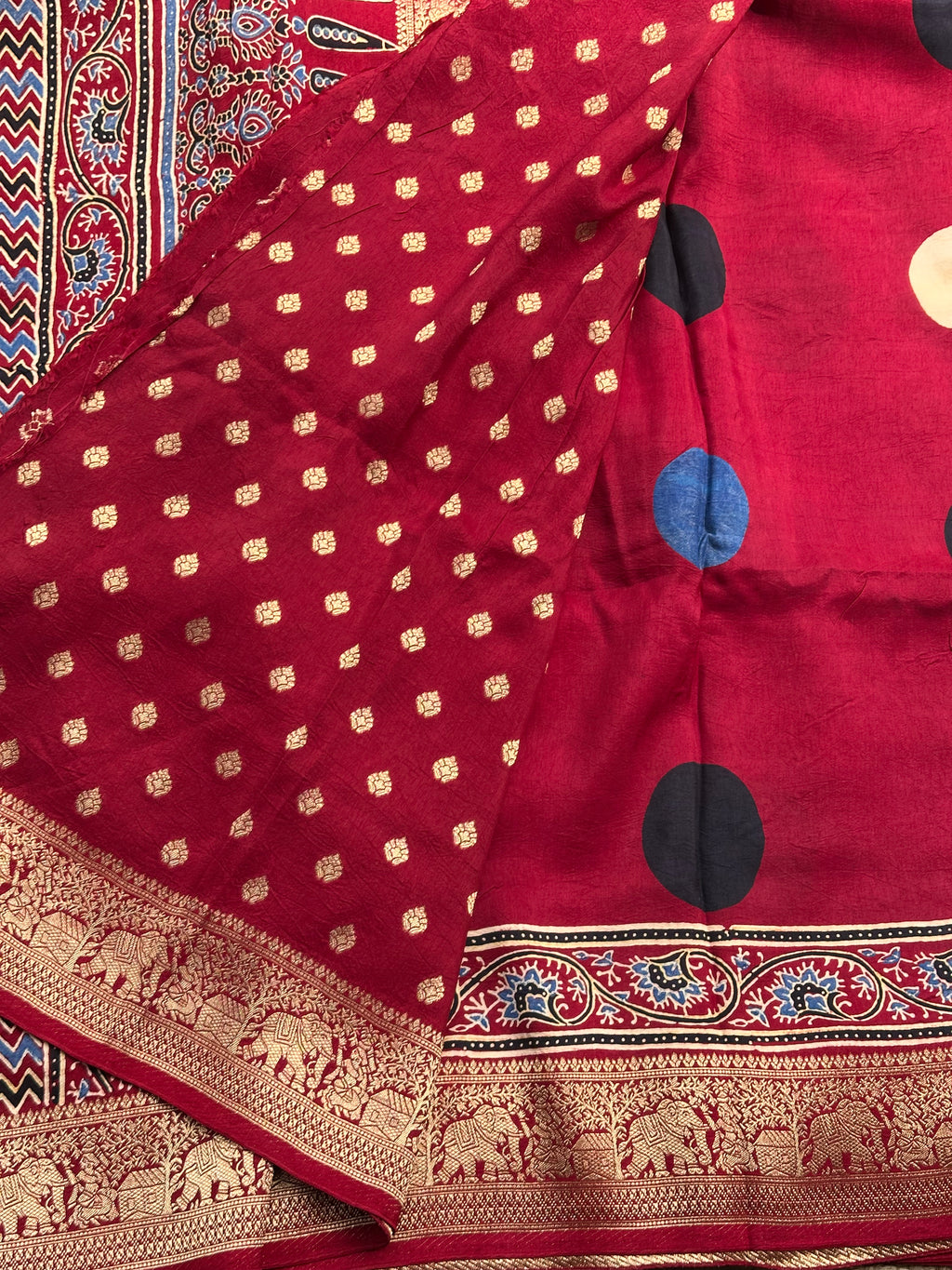 Red and maroon pure Ajrak dola silk
