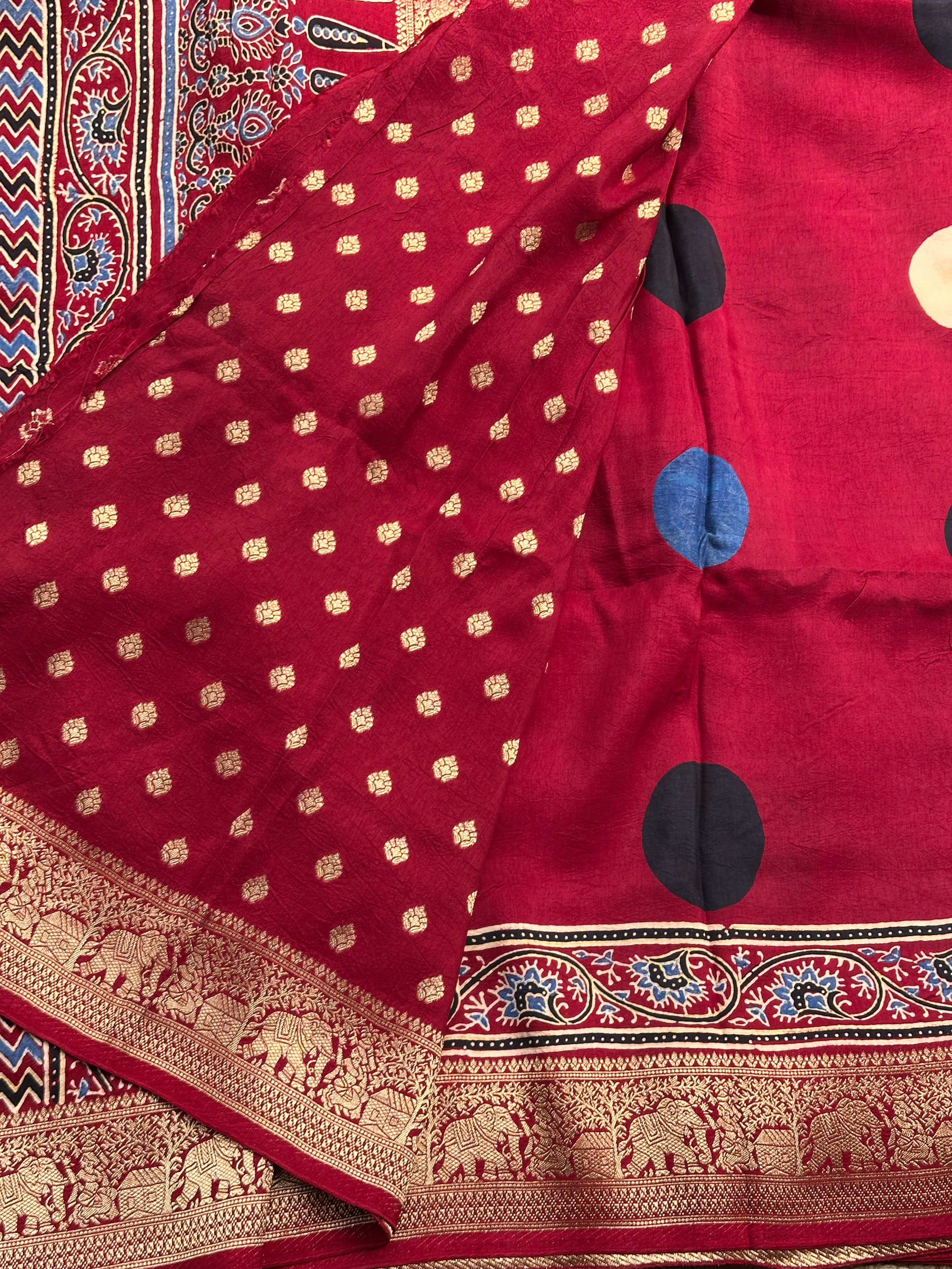 Red and maroon pure Ajrak dola silk