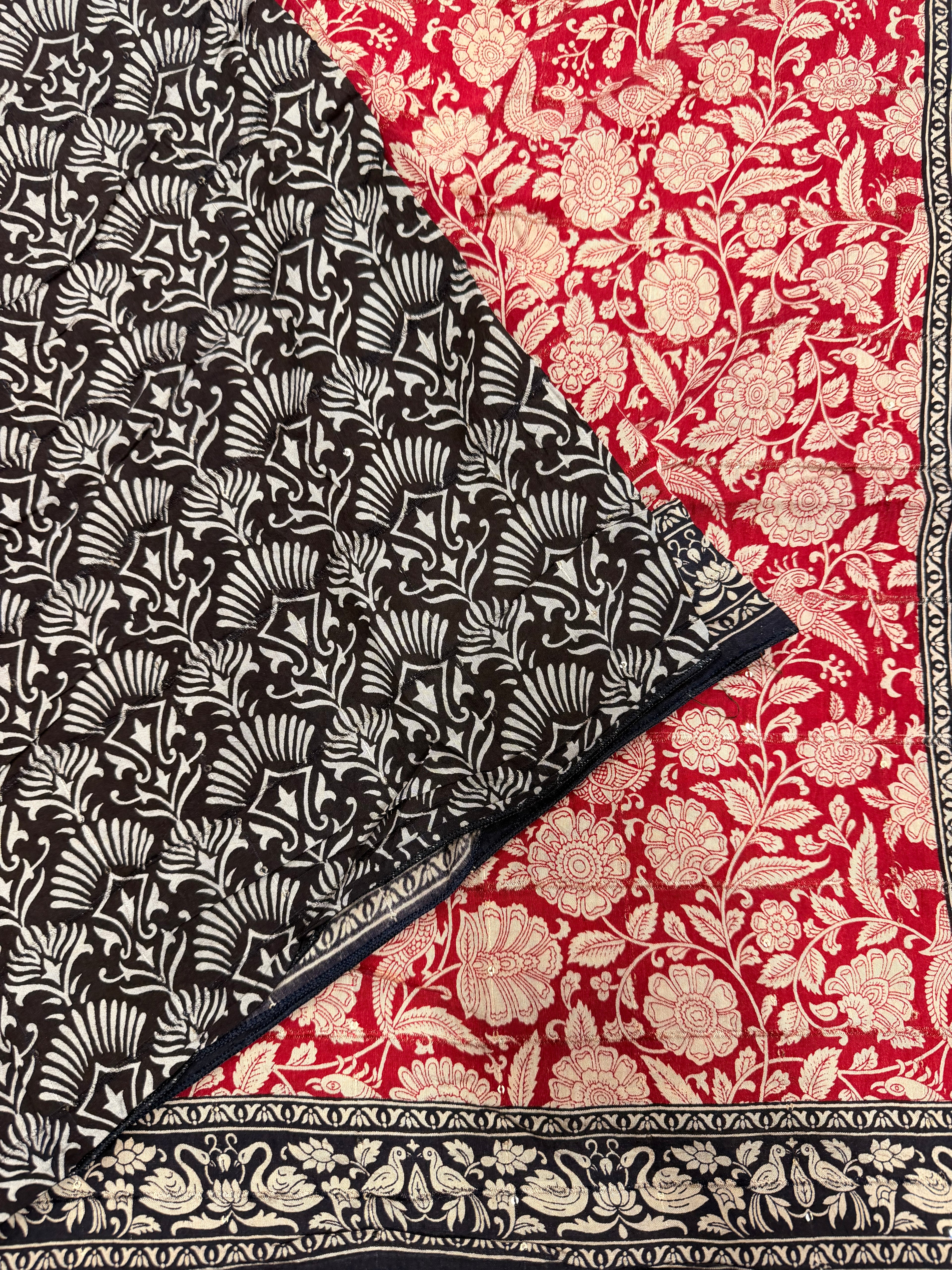 Red n black Kalamkari digital print 107 casual saree