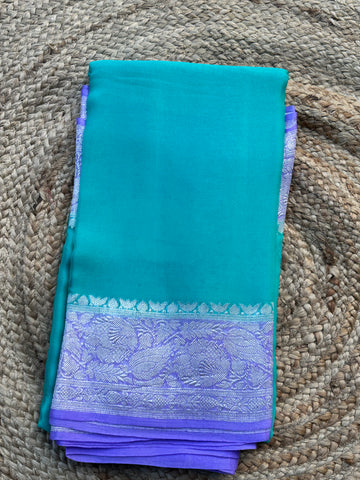 Sea green with lavender pure khaddi chiffon silk sarees